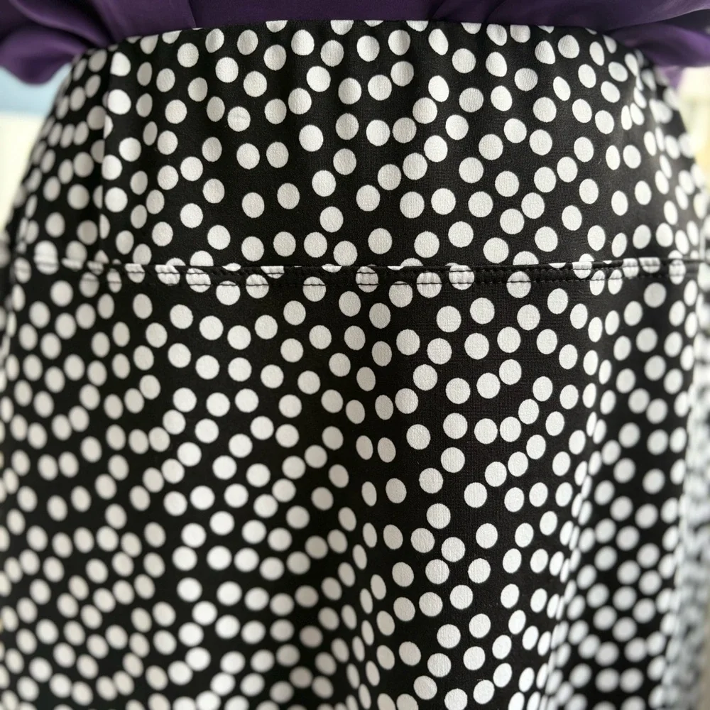 Chaus Polka Dot Black and White Women's A-Line Elastic Waist Midi Skirt